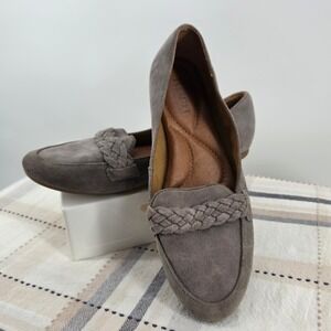 Born B.O.C Suede Braided Loafers Taupe Grey Slip On Shoes Women's Size 8.5 EU40